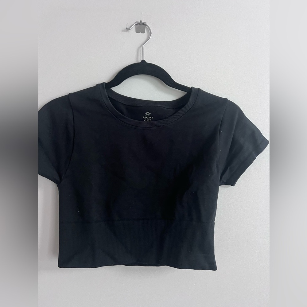 Aeri Offline Classic Black Crop Top for Women, Size S